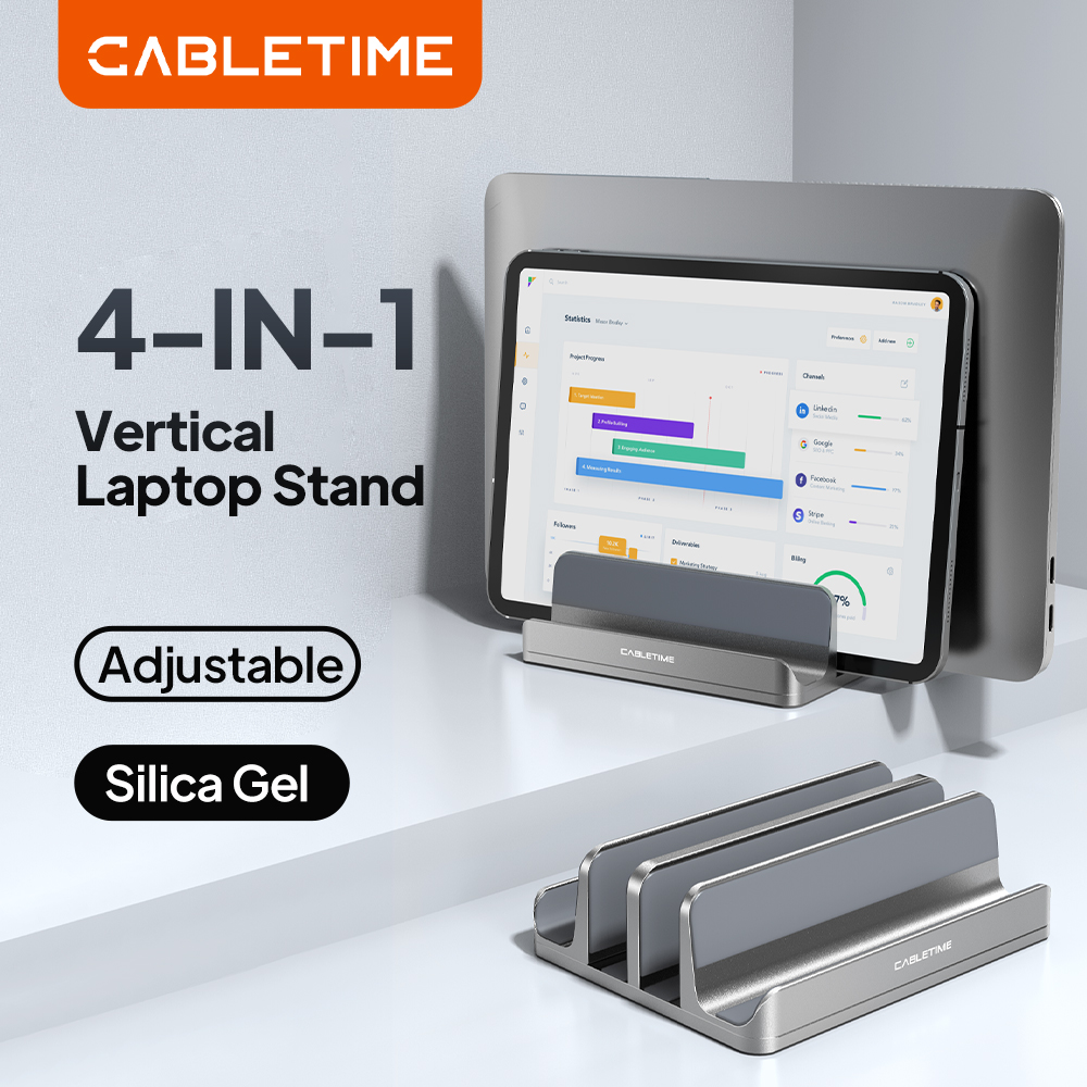 Laptop Stand Riser - CABLETIME Pionowy Stojak na Laptopa Aluminiowy